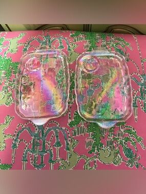Vintage Iridescent Federal Glass Snack trays Set of 2